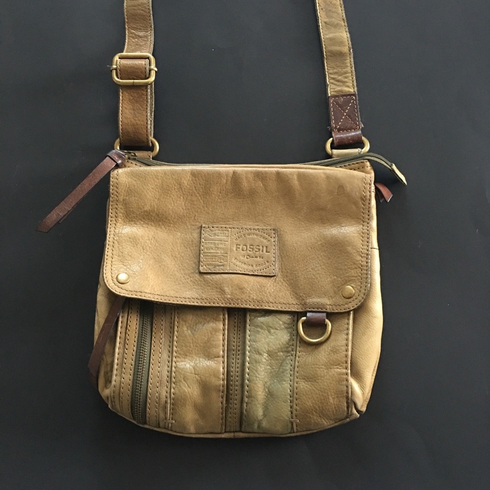 Vtg Fossil Morgan Pebble Leather Traveler Messenger Crossbody Shoulder Bag Tan